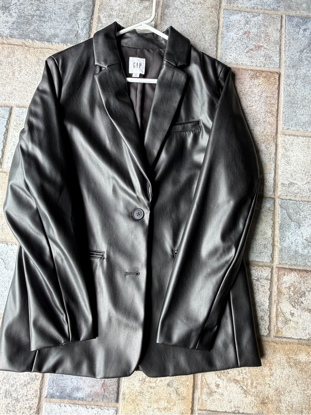 GAP Black Faux Leather Single-Button Blazer